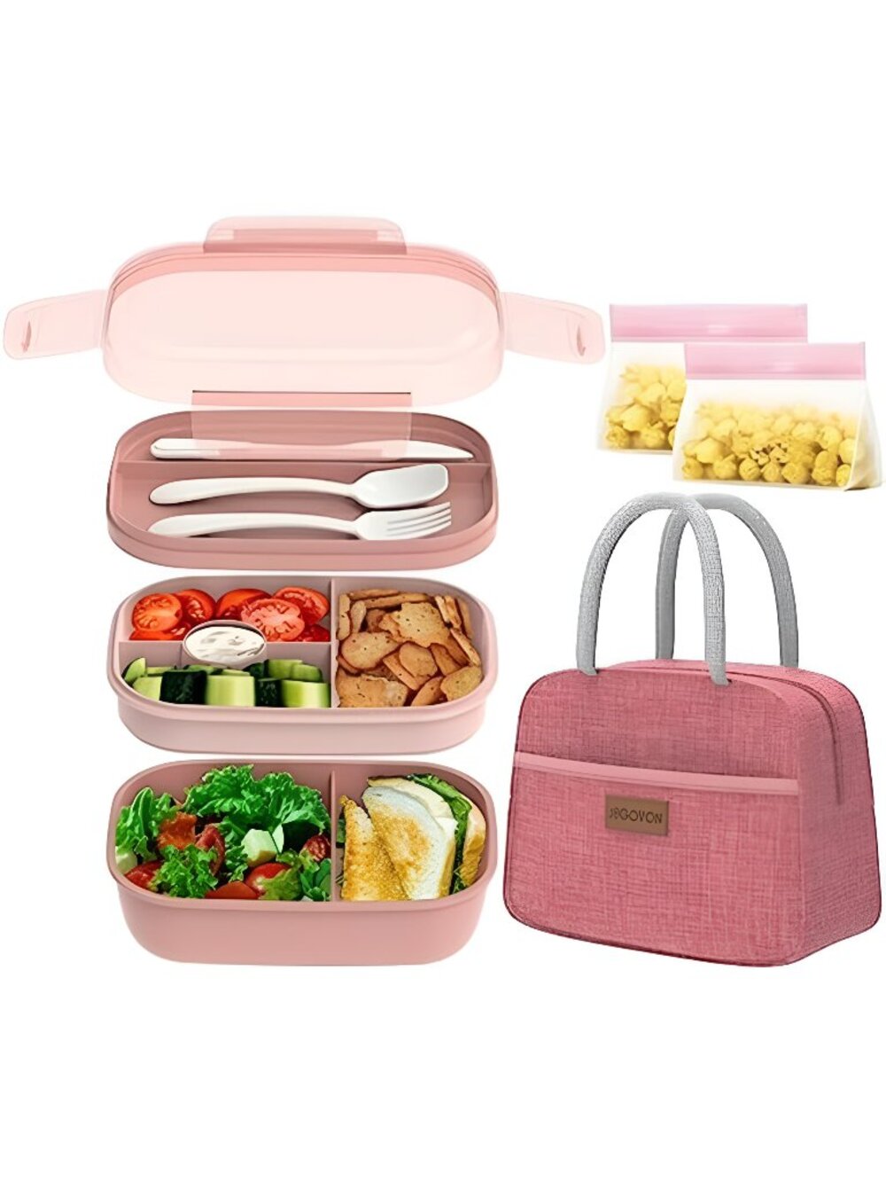 Bento Lunch Box Set - 3 Stackable Containers for Adults and Kids,lunch box